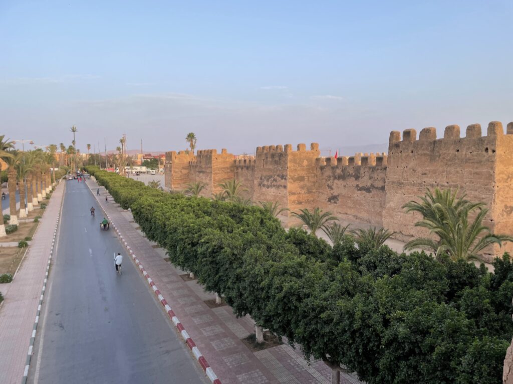Ancient city walls of a Moroccan imperial city with developed infrastructure